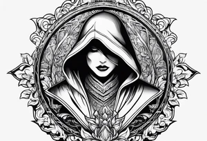 Shadow cloak with beautiful dagger in a form of protection tattoo idea