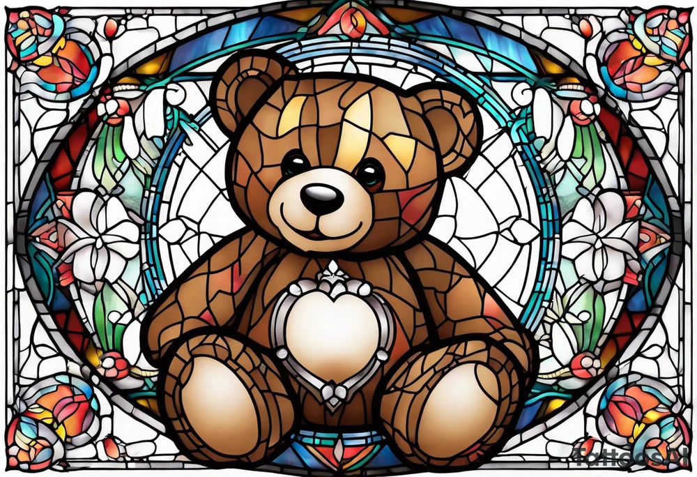 Teddy bear stained glass tattoo idea