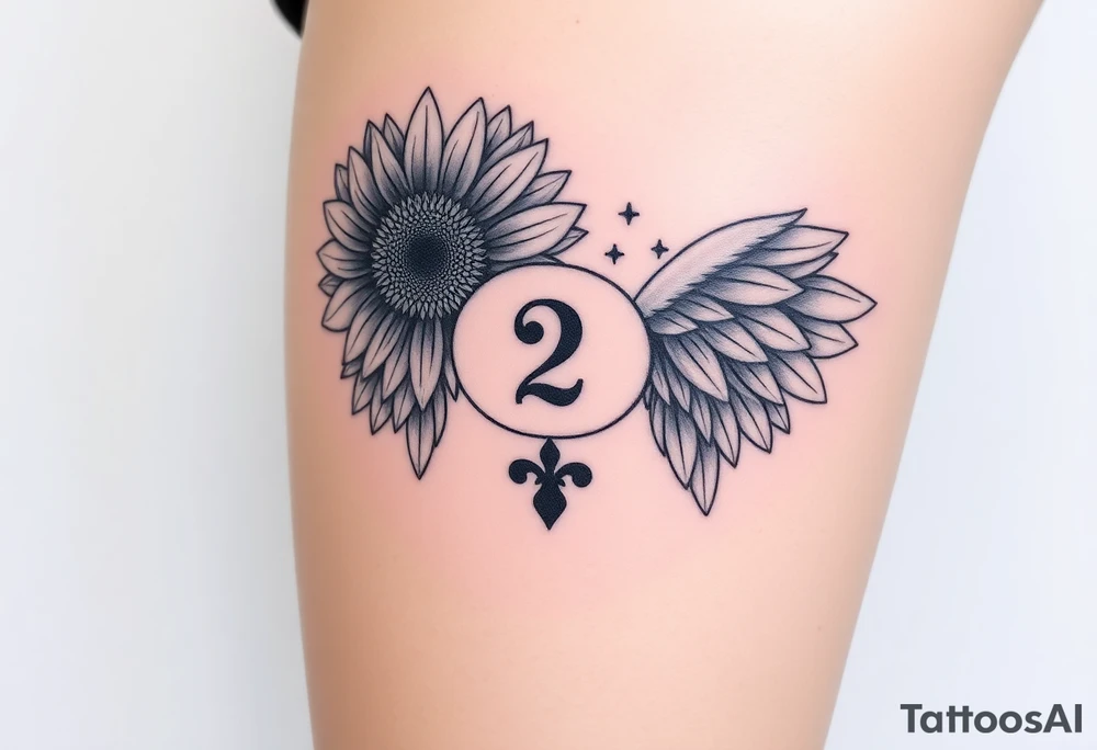 sunflower, wings, or halo with a 2 of clubs tattoo idea