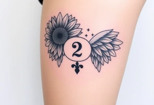 sunflower, wings, or halo with a 2 of clubs tattoo idea