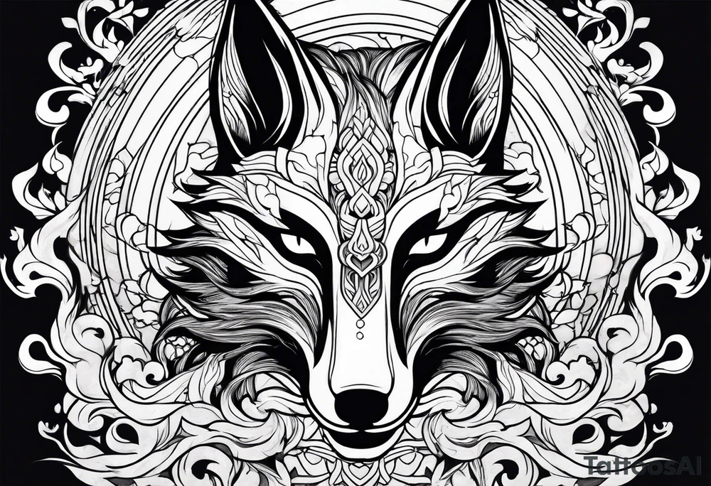 kitsune mask on flame tattoo idea