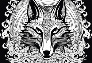 kitsune mask on flame tattoo idea