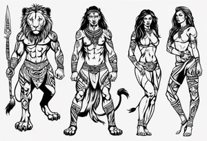 Lioness standing next to a warrior tattoo idea