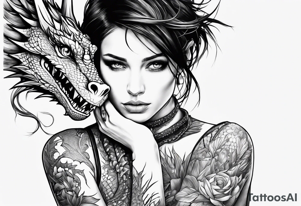 a girl and a dragon tattoo idea