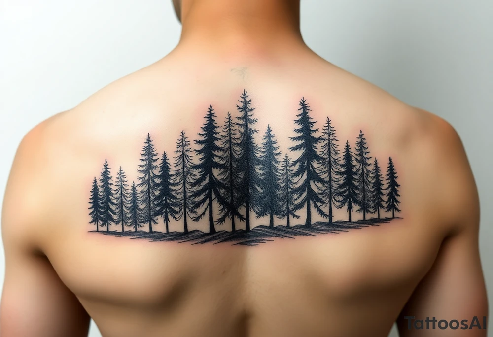 Needle forest with black and gray trees tattoo idea