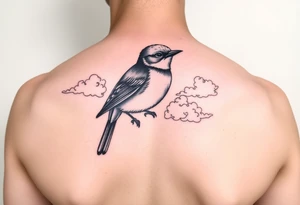 Kentucky bluebird with realistic clouds tattoo idea