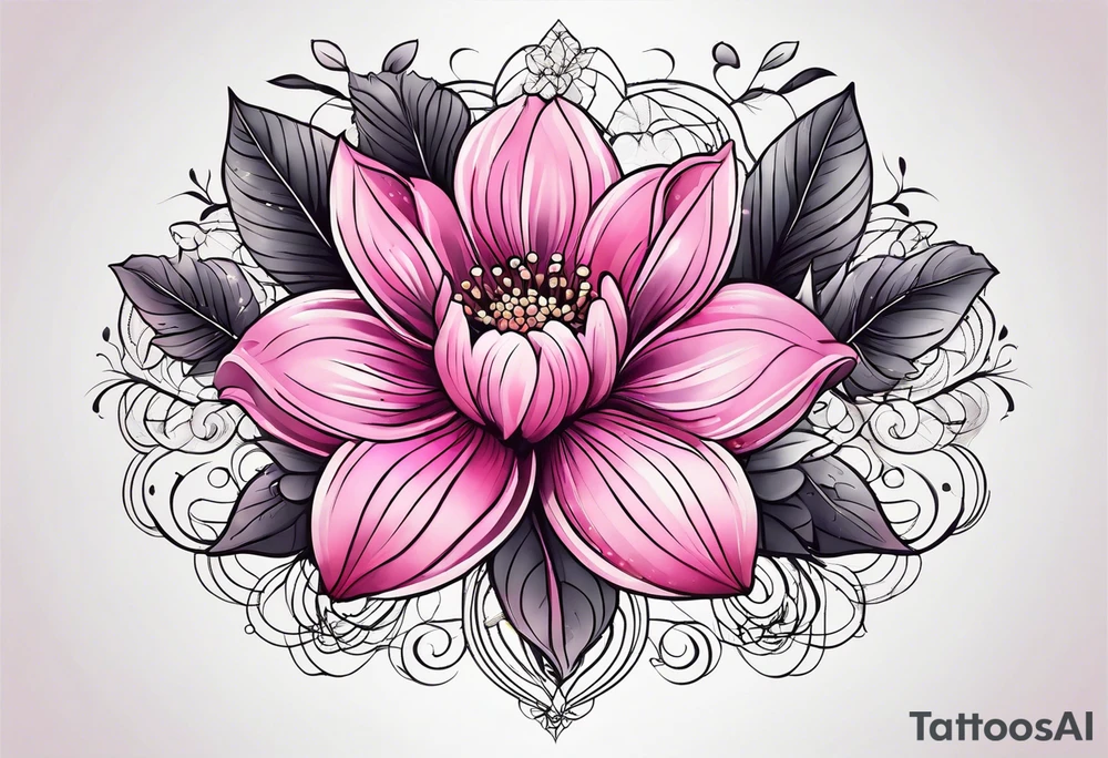 Pink flowers with decorative dott pattern tattoo idea