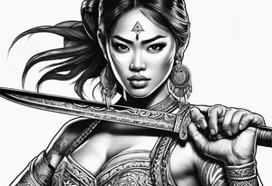 Strong Filipina warrior pretty face Balisong alibaba ready for battle tattoo idea