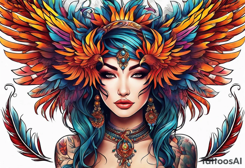 femme nu avec un tatou de phoenix tattoo idea