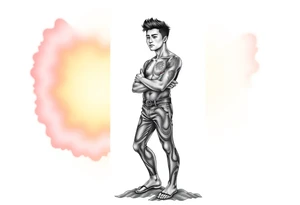 Handsome Asian young guy is standing on his knees tattoo idea