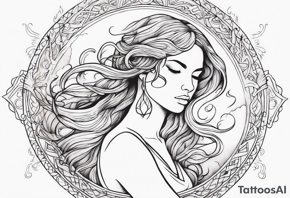 Resurrection strength and courage overcoming trauma Beautiful Woman leaving a world of fire, chaos and fear  to inner peace and self-love  ethereal tattoo idea