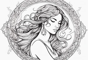 Resurrection strength and courage overcoming trauma Beautiful Woman leaving a world of fire, chaos and fear  to inner peace and self-love  ethereal tattoo idea