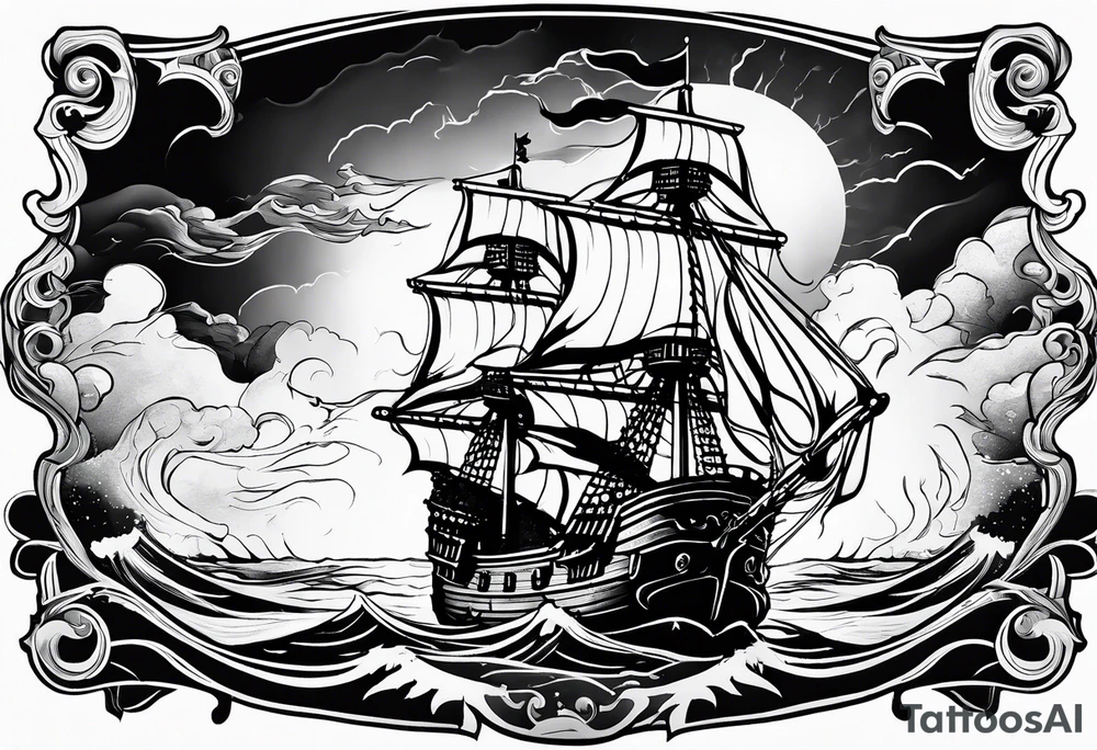 Pirate ship in a storm tattoo idea