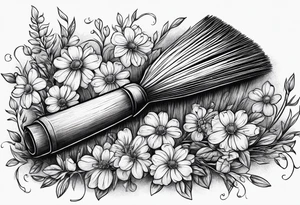 broom with flowers in the straw tattoo idea