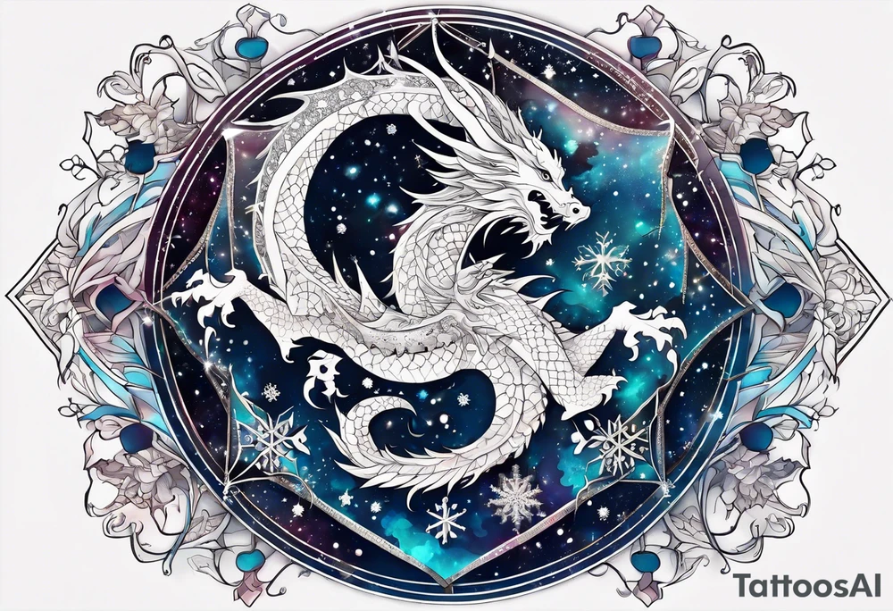 Constellation, dragon, snowflake tattoo idea