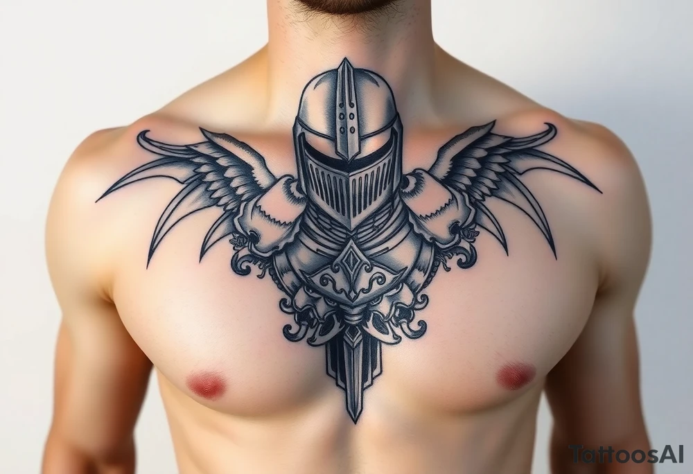 chest japan theme knight tattoo idea