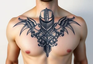 chest japan theme knight tattoo idea