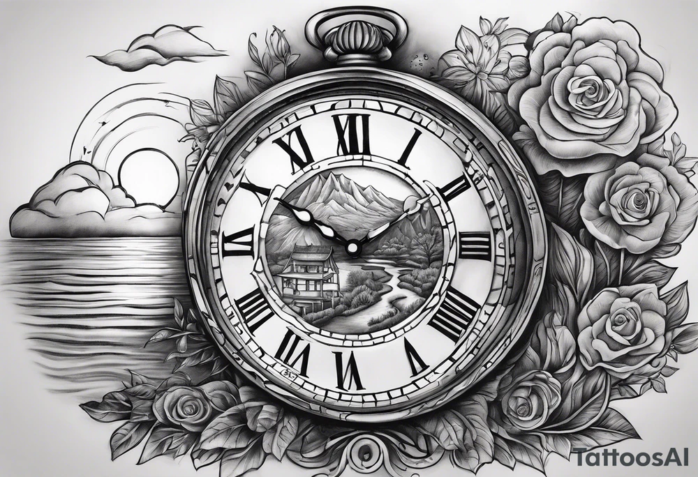 time element in sunset for man tattoo idea
