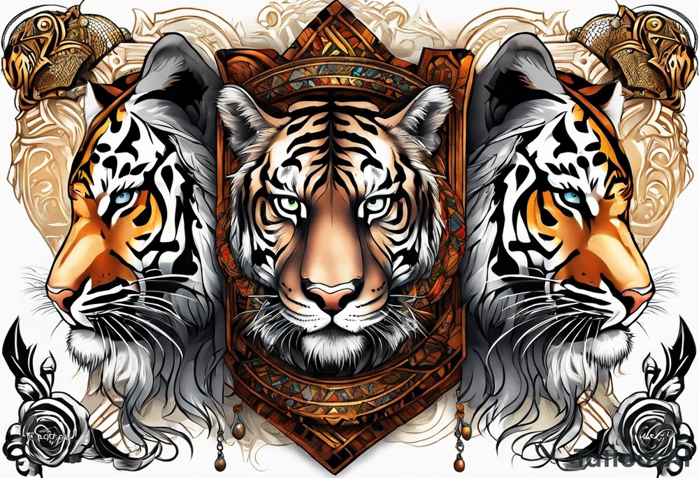 Forearm tattoo of a African warrior with a tiger tattoo idea