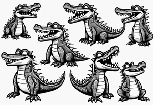 drunk cute cartoon crocodile full body tattoo idea