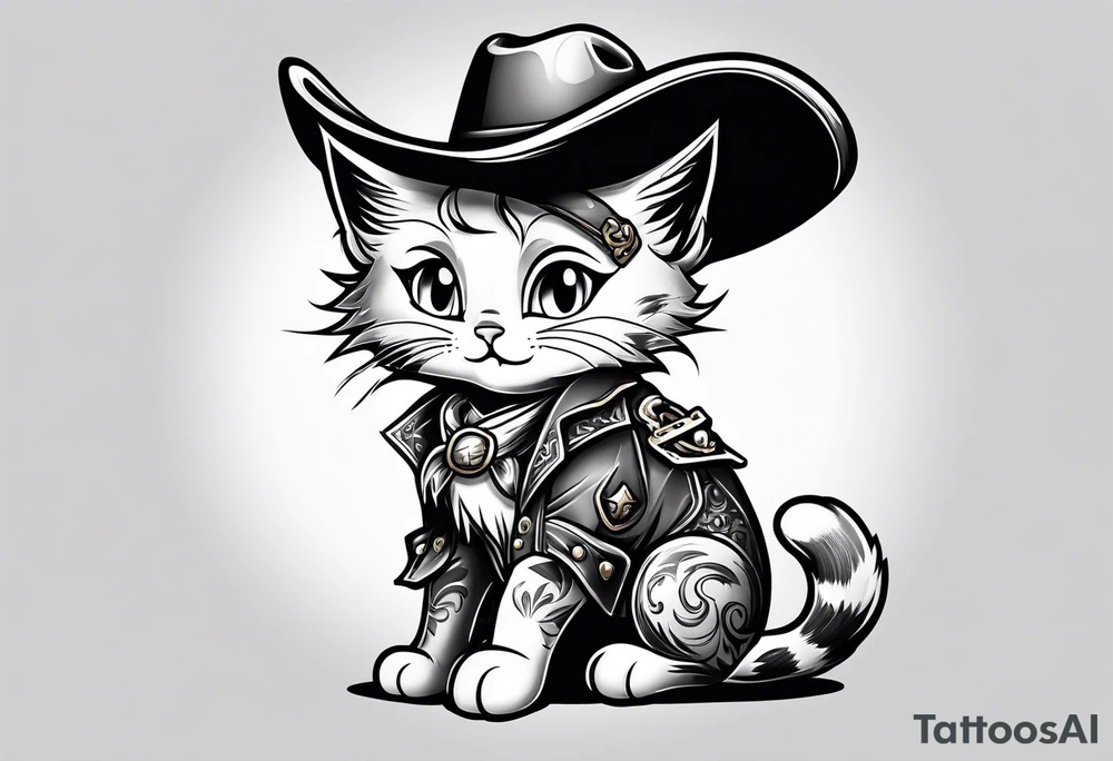 cartoon cat full body cowboy tattoo idea