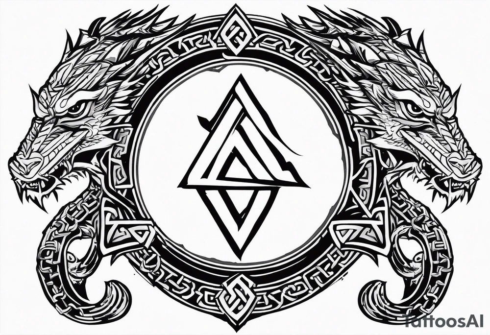 Valhalla sword shield dragon axe Valknut barbed wire chains tribal tattoo idea Valhalla sword shield dragon axe Valknut barbed wire chains tribal tattoo idea