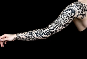 un dragon central entouré de fleurs de lys tattoo idea