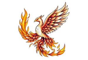 magnificent phoenix rising from golden flames with trailing embers tattoo idea