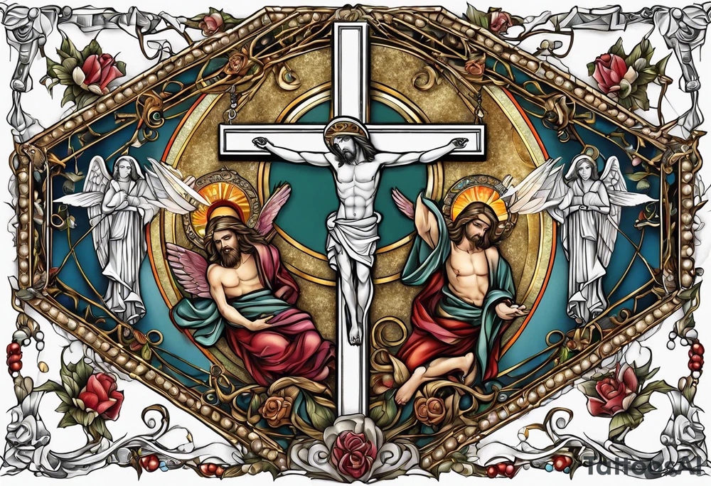 Angels 
Rosary 
Spider 
Greek 
Jesus 
Cross tattoo idea