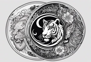 Tiger and lion on a yin yang plate tattoo idea