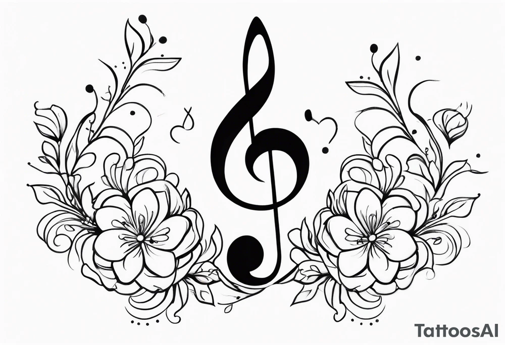 treble clef with flowers tattoo idea