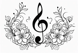 treble clef with flowers tattoo idea