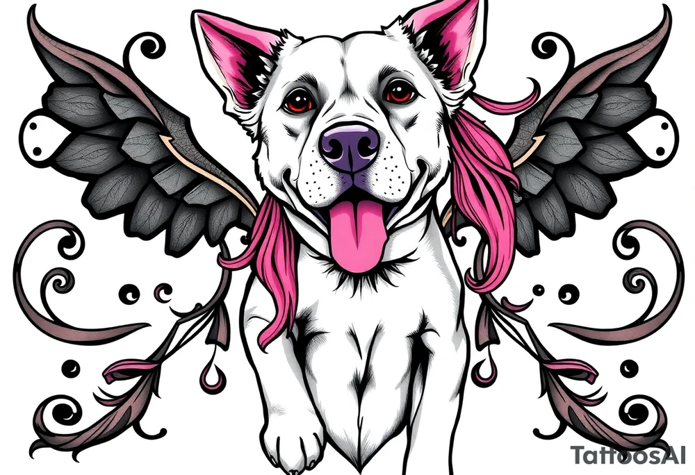 goth hot puppy girl with big boobs and pink hair full body half human half dog tattoo idea