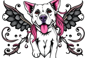 goth hot puppy girl with big boobs and pink hair full body half human half dog tattoo idea