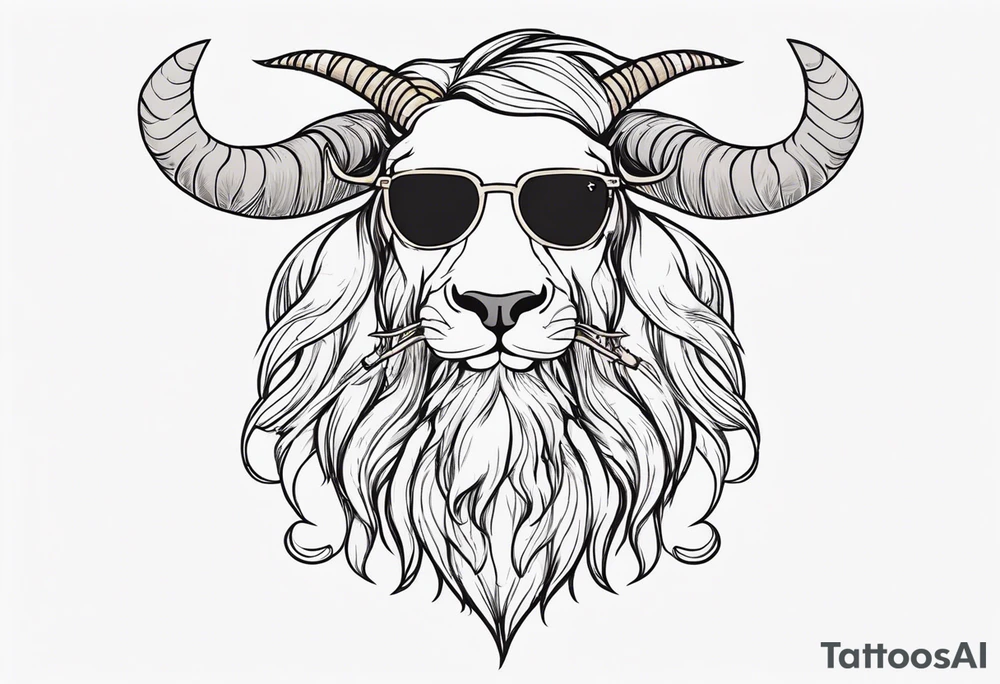 capricorn with beard and sunglasses tattoo idea