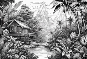 vintage jungle with rocket tattoo idea