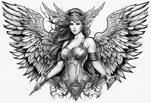 The full body of a Valkyrie with wings tattoo idea