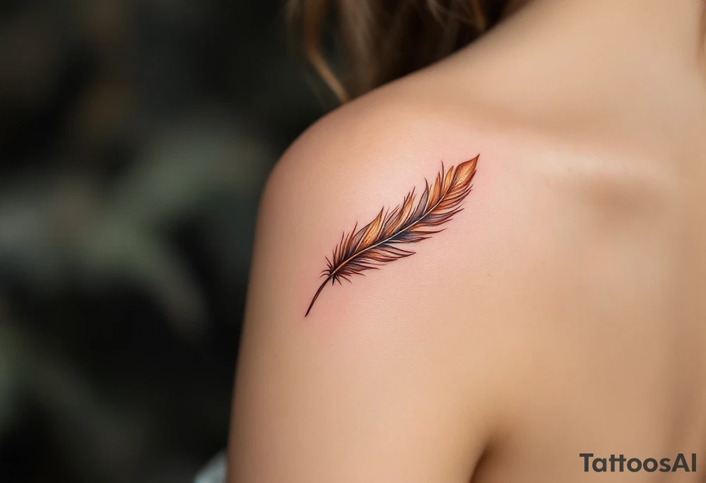 A feathered infinity design, with soft brown and gold hues, resembling the texture of delicate bird feathers. tattoo idea