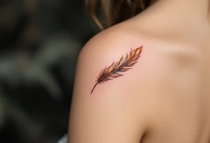 A feathered infinity design, with soft brown and gold hues, resembling the texture of delicate bird feathers. tattoo idea