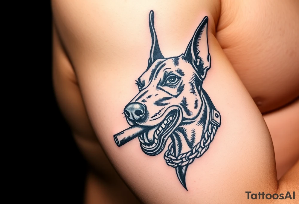 Angry doberman with a cigar and gold chain tattoo idea