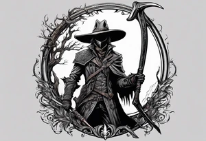 Bloodborne hunter, holding  scythe, howling tattoo idea