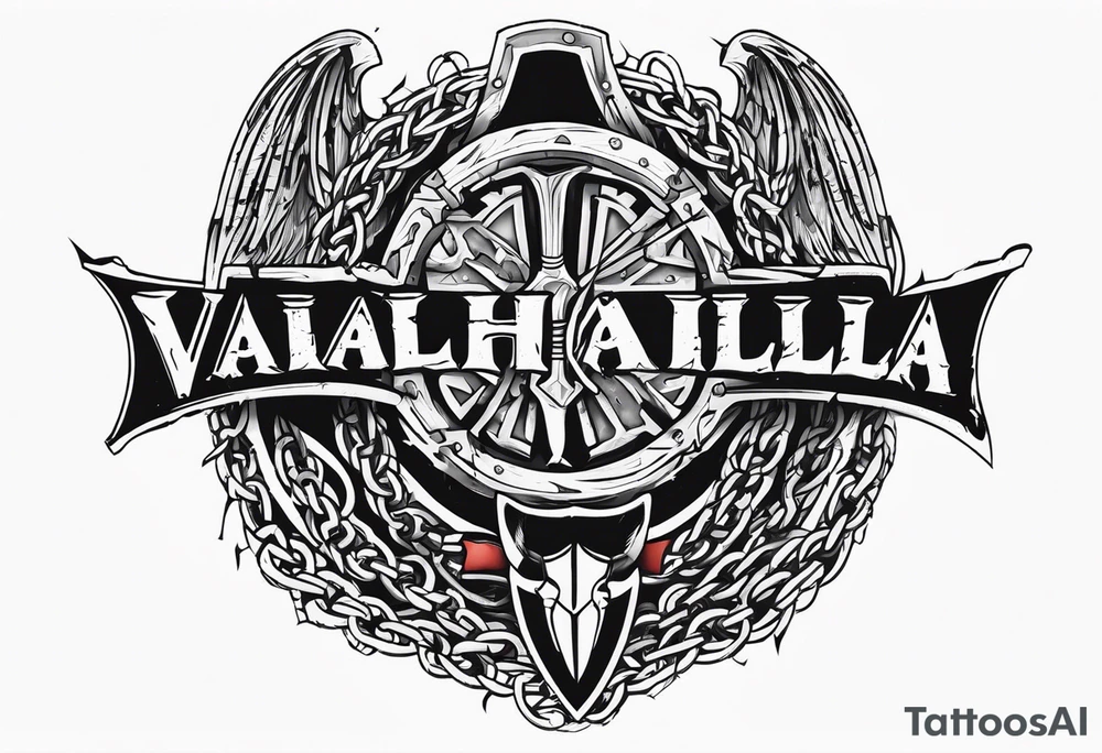 Valhalla round shield axe barbed wire chains tattoo idea