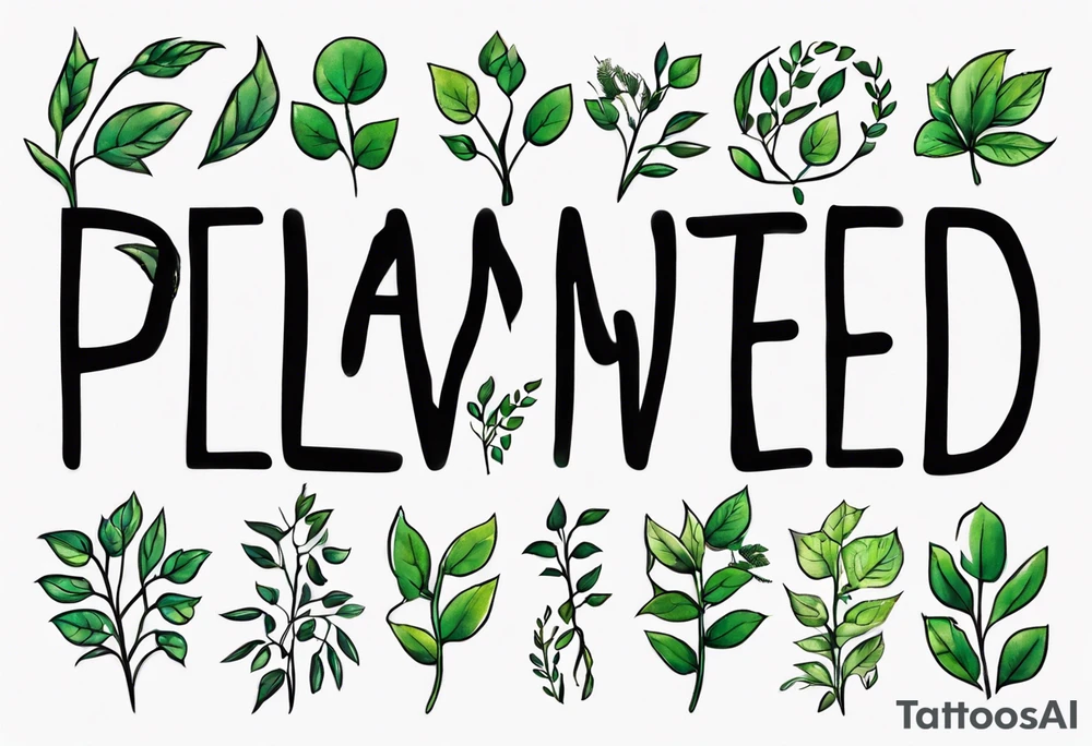Words “Plant Powered” spelled out with plants and vines through out the words tattoo idea