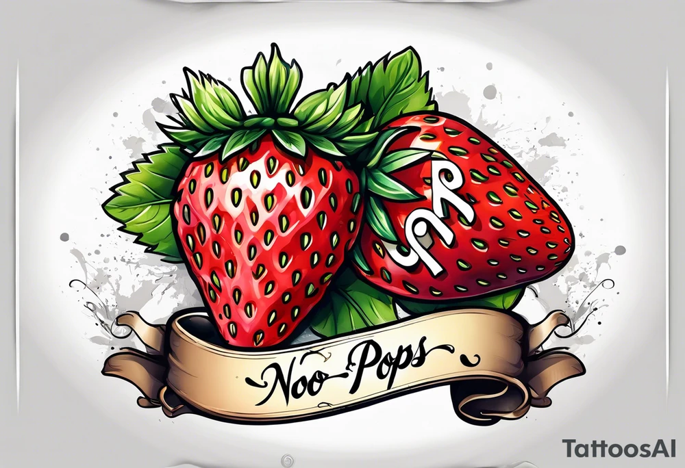 One strawberry wrapped in banner that says Pops with no background tattoo idea