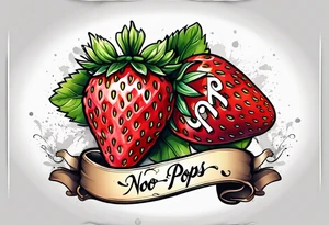 One strawberry wrapped in banner that says Pops with no background tattoo idea