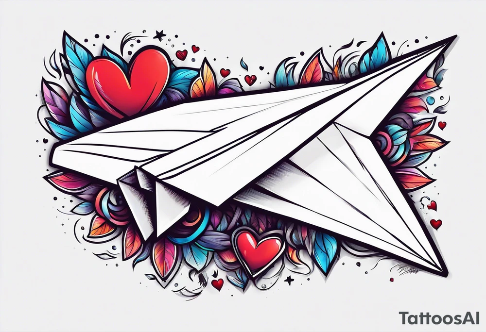 Paper plane saying I love you in the air tattoo idea