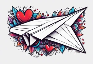 Paper plane saying I love you in the air tattoo idea