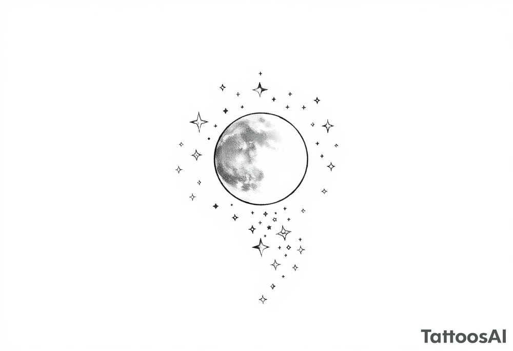 1x10^23 surrounded by cascade of stars and moon tattoo idea