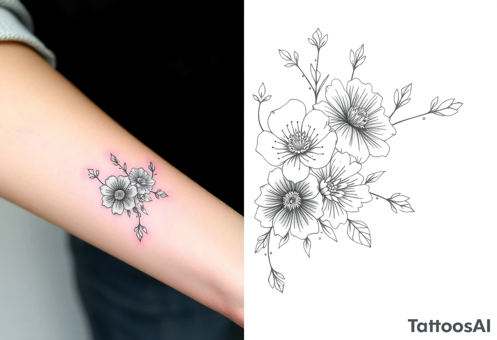 Bipolar chemical compound with flowers and fade from color to black and white tattoo idea
