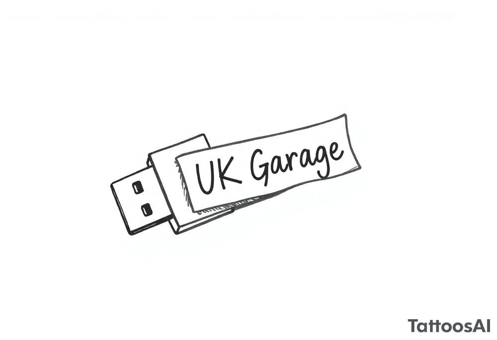 A usb drive with a little piece of sticky tape that says “UK Garage” tattoo idea